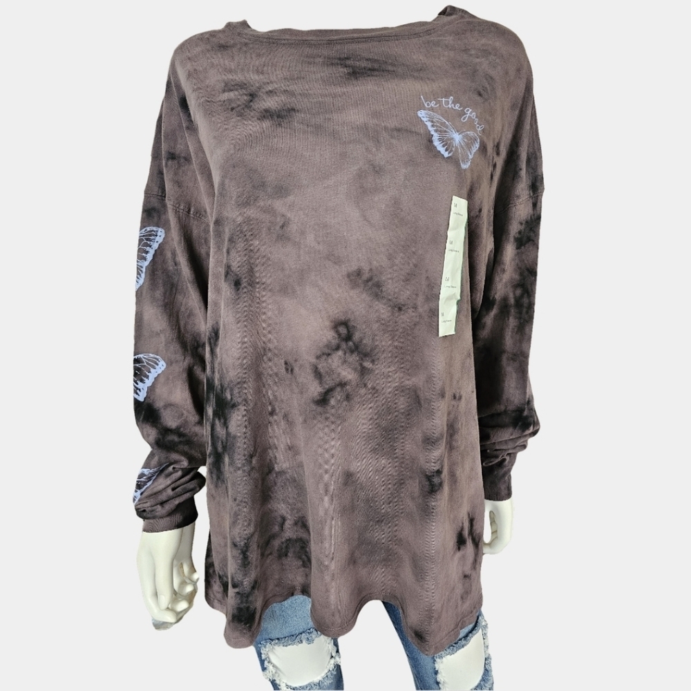 Wild Fable Long Sleeve Crew Neck Graphics Tie Dye Oversized Tee Size M NWT - Picture 2 of 14